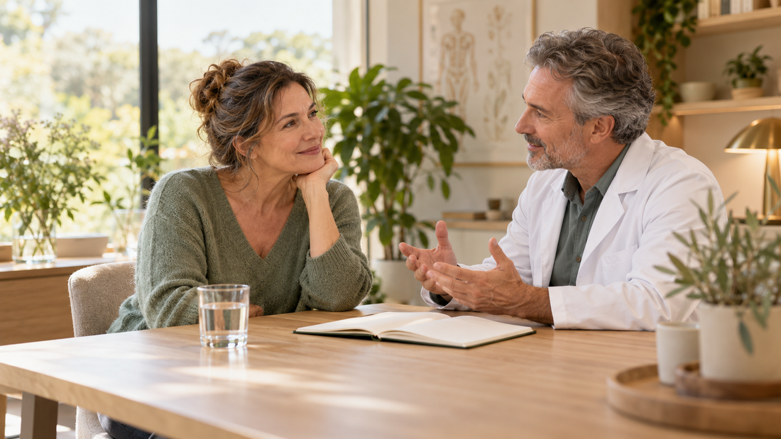 Illustratieve afbeelding van een vrouw die gewichtsbehoud bespreekt met een zorgprofessional