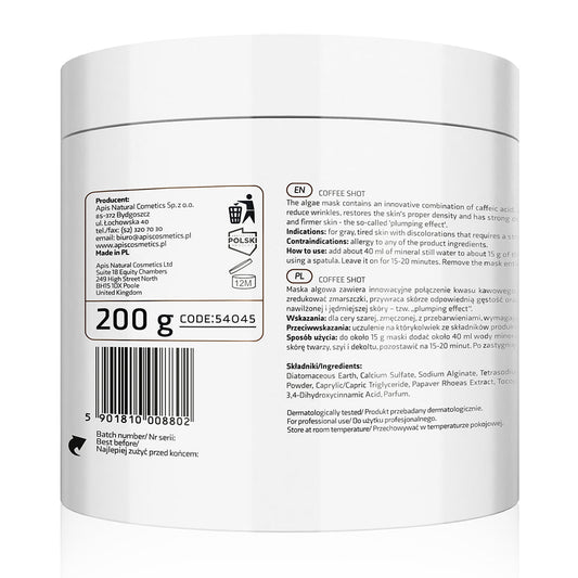 Apis COFFEE SHOT Biorevitalising Algae Mask with Caffeic Acid and Arabica Coffee | 200g