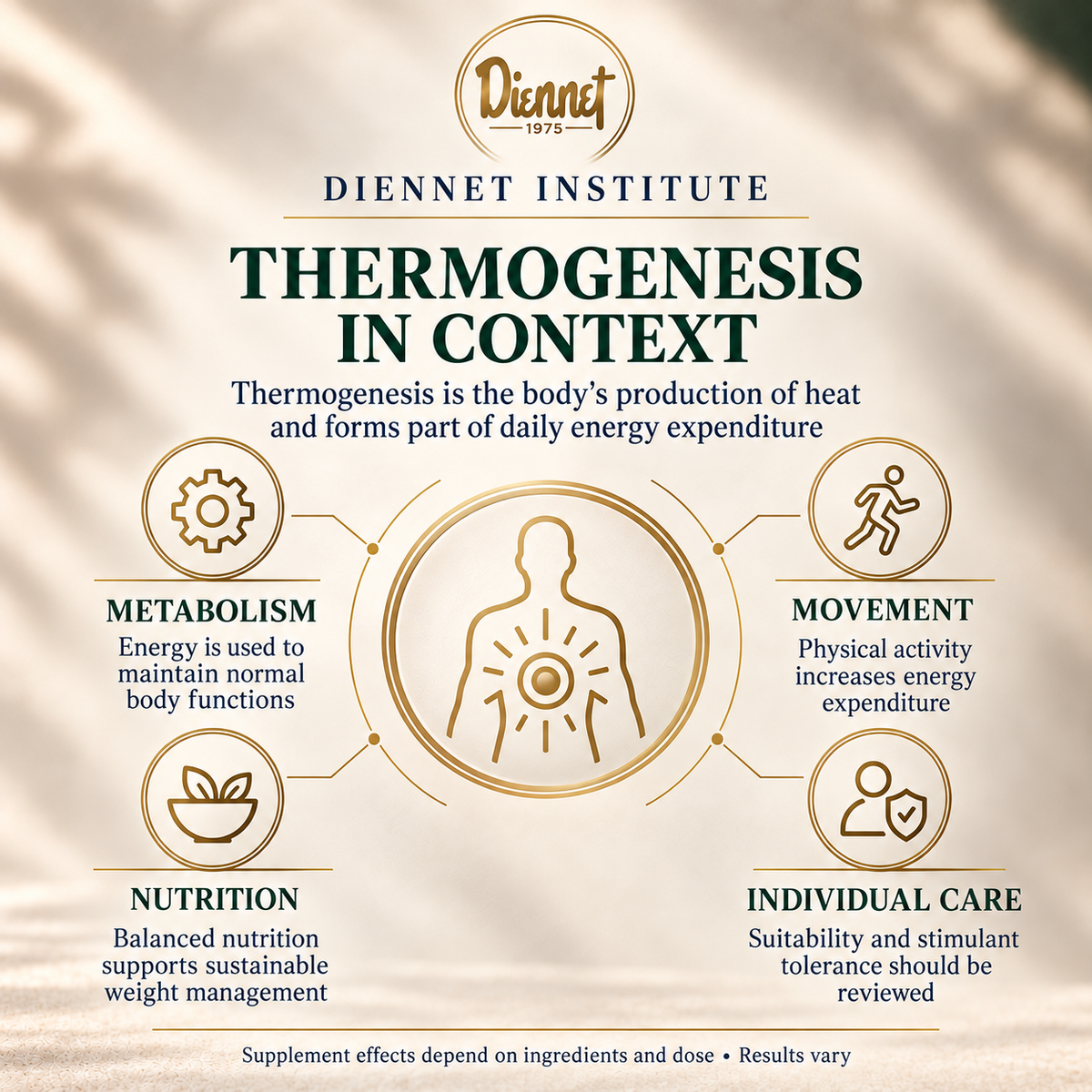 Thermogenesis explained through metabolism, movement, nutrition and individual care