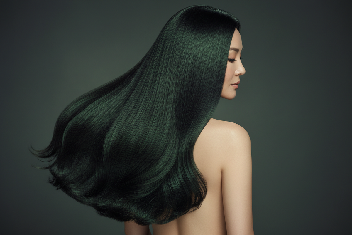 Woman with healthy-looking dark hair